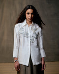 Olyra Shirt in Silk formal wear dress online-mid shot
